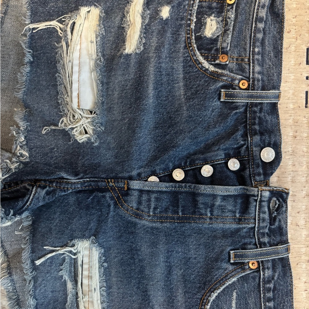 Levi's Distressed Dark Blue Denim Shorts